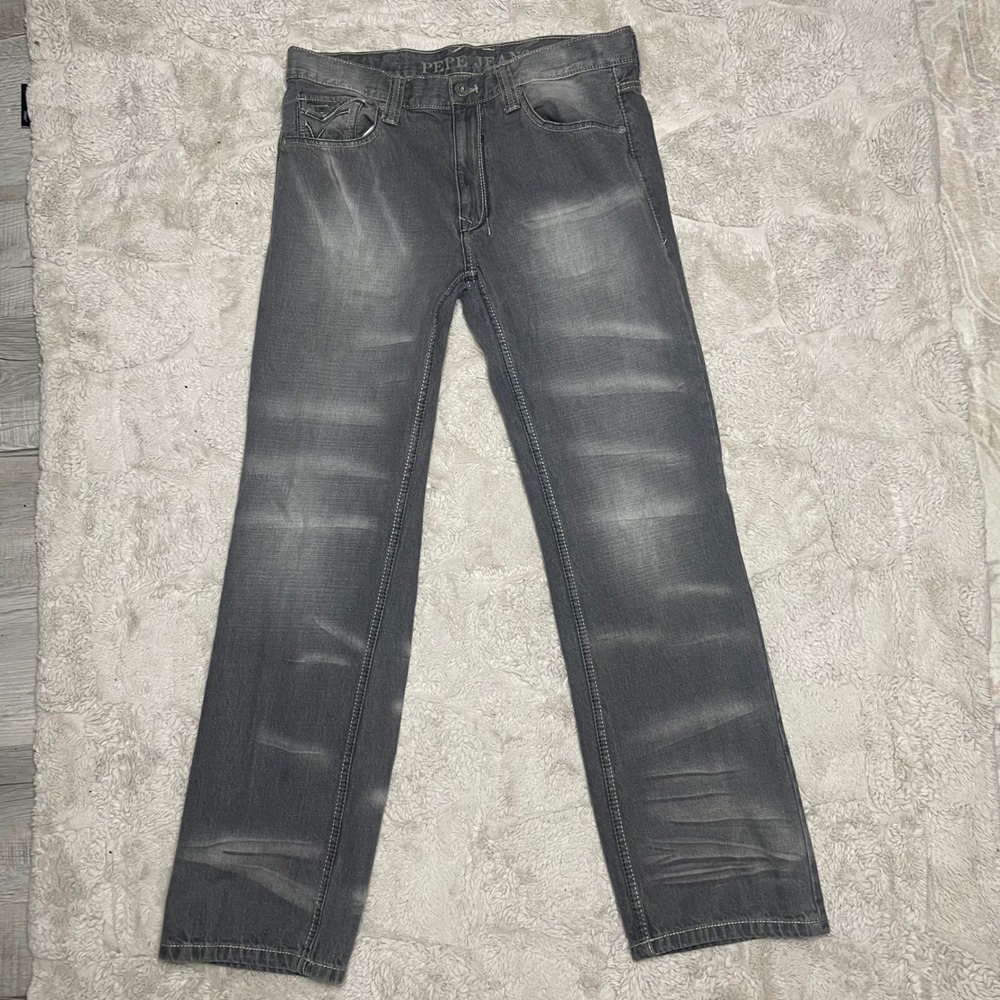Pepe Jeans London Mens 36x32 Gray Faded Straight Leg Denim Jeans 100% Cotton